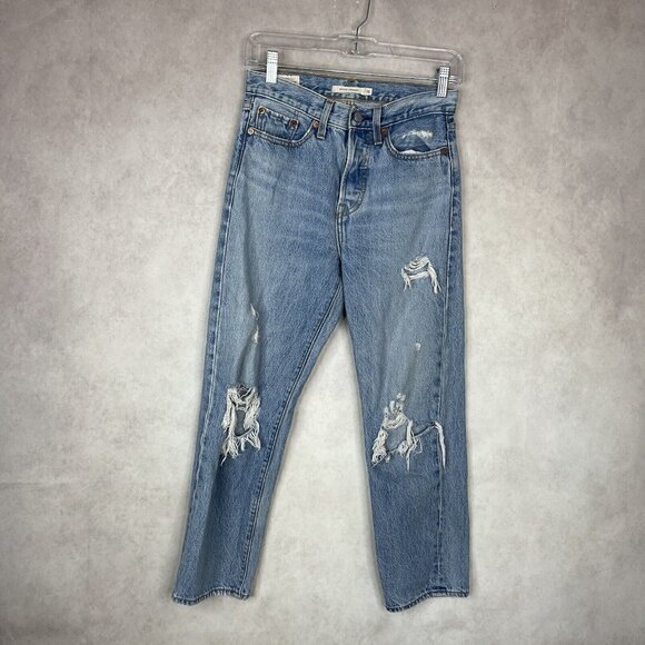 Levi's Wedgie Straight Authentically Yours Light Blue Wash Jeans Women's Size 25 - Picture 2 of 10